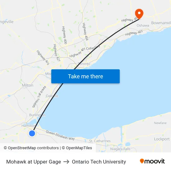 Mohawk at Upper Gage to Ontario Tech University map