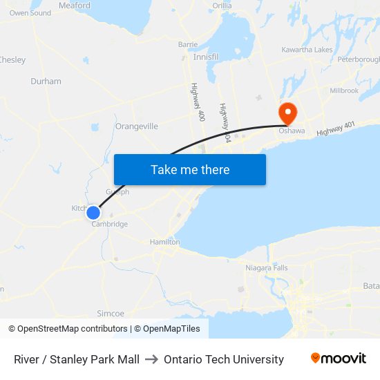 River / Stanley Park Mall to Ontario Tech University map