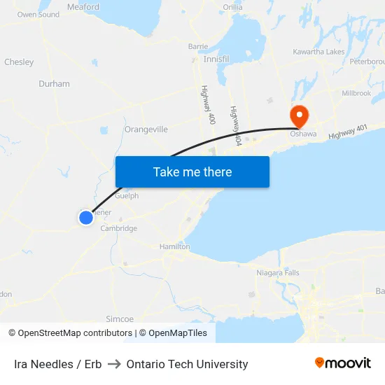 Ira Needles / Erb to Ontario Tech University map
