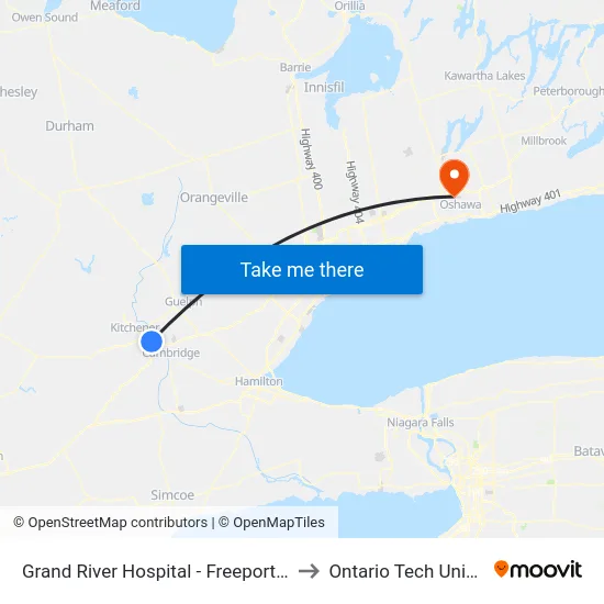 Grand River Hospital - Freeport Campus to Ontario Tech University map