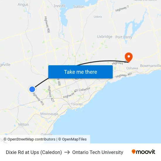 Dixie Rd at Ups (Caledon) to Ontario Tech University map