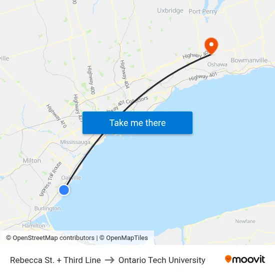 Rebecca St. + Third Line to Ontario Tech University map
