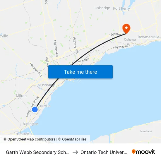 Garth Webb Secondary School to Ontario Tech University map
