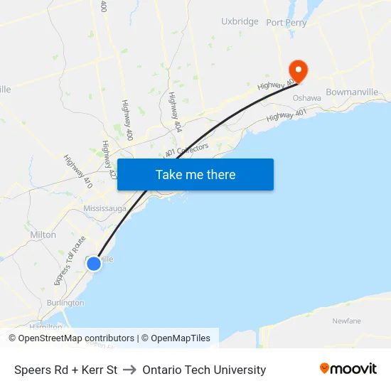 Speers Rd + Kerr St to Ontario Tech University map