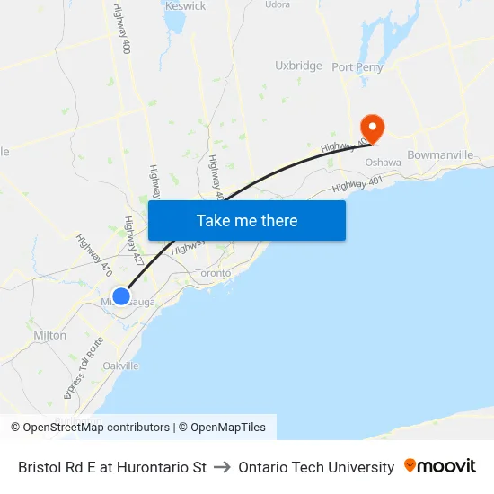 Bristol Rd E at Hurontario St to Ontario Tech University map
