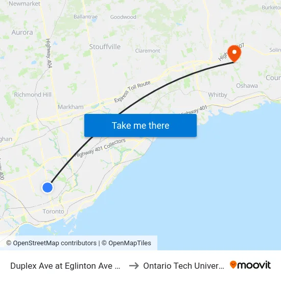 Duplex Ave at Eglinton Ave West to Ontario Tech University map