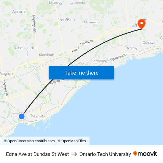 Edna Ave at Dundas St West to Ontario Tech University map