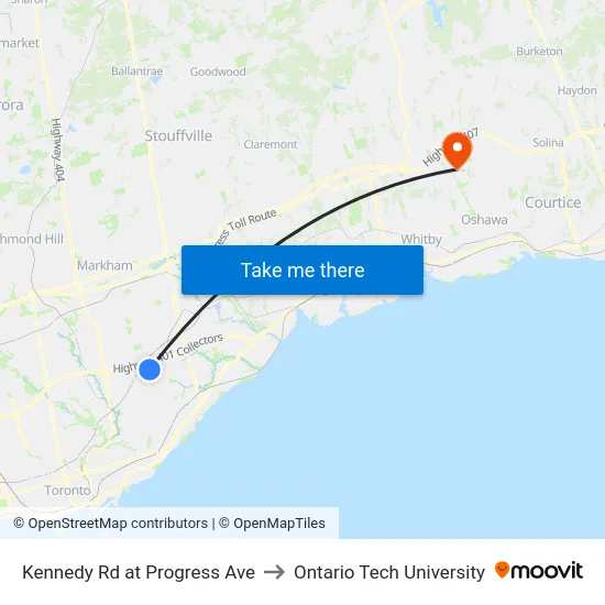 Kennedy Rd at Progress Ave to Ontario Tech University map