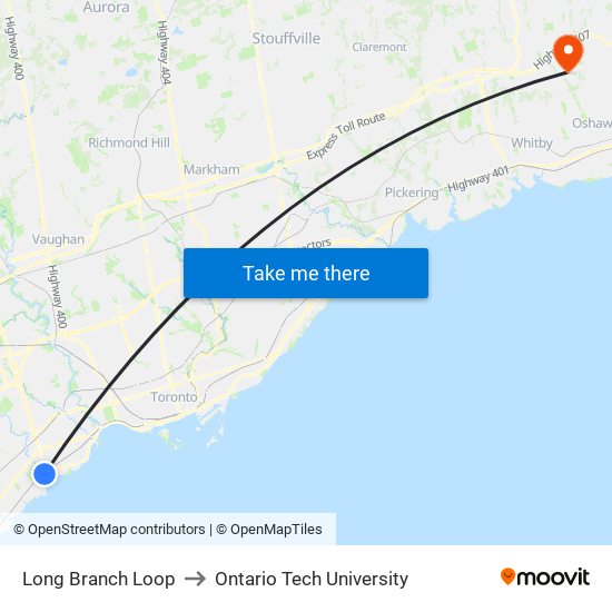 Long Branch Loop to Ontario Tech University map