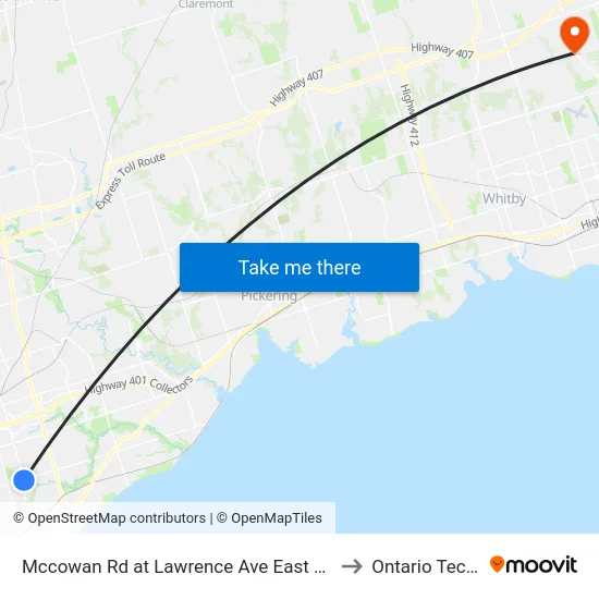 Mccowan Rd at Lawrence Ave East Scarborough General Hospital to Ontario Tech University map