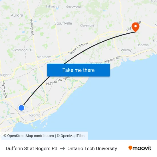 Dufferin St at Rogers Rd to Ontario Tech University map