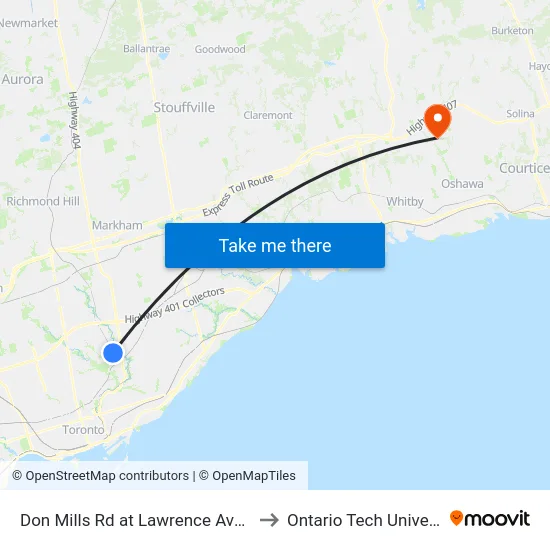 Don Mills Rd at Lawrence Ave East to Ontario Tech University map