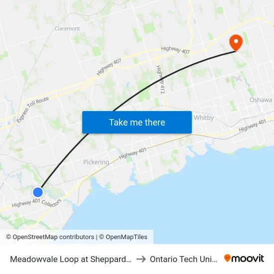 Meadowvale Loop at Sheppard Ave East to Ontario Tech University map