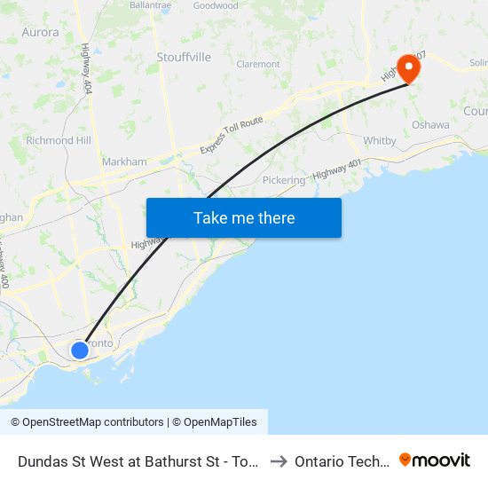 Dundas St West at Bathurst St - Toronto Western Hospital to Ontario Tech University map