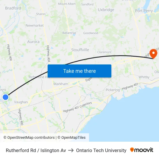 Rutherford Rd / Islington Av to Ontario Tech University map