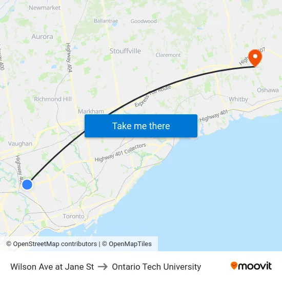 Wilson Ave at Jane St to Ontario Tech University map