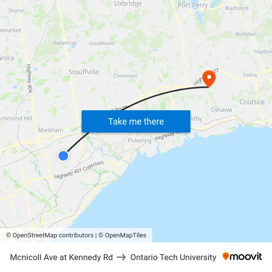 Mcnicoll Ave at Kennedy Rd to Ontario Tech University map