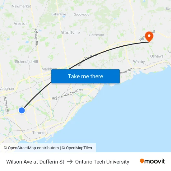 Wilson Ave at Dufferin St to Ontario Tech University map