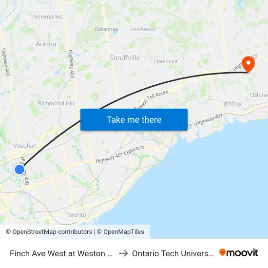 Finch Ave West at Weston Rd to Ontario Tech University map