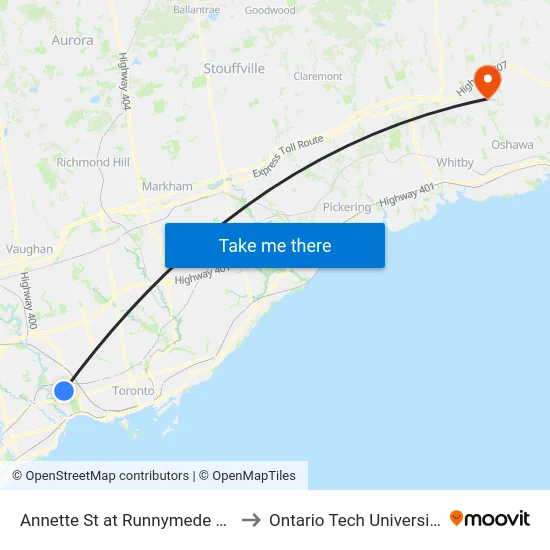 Annette St at Runnymede Rd to Ontario Tech University map