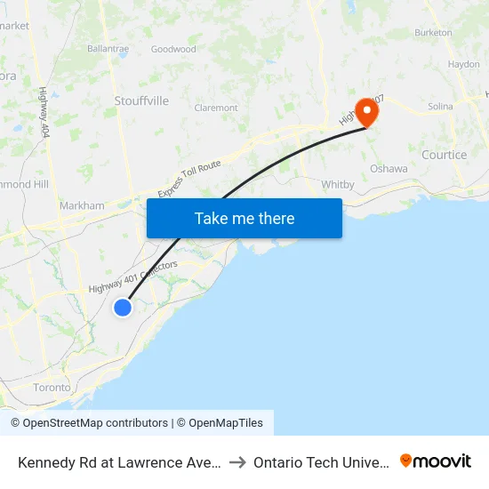 Kennedy Rd at Lawrence Ave East to Ontario Tech University map