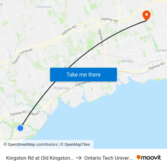 Kingston Rd at Old Kingston Rd to Ontario Tech University map