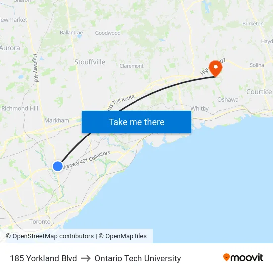 185 Yorkland Blvd to Ontario Tech University map