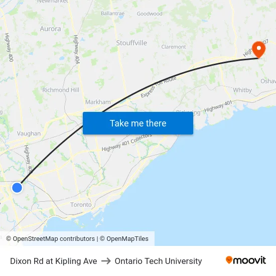 Dixon Rd at Kipling Ave to Ontario Tech University map