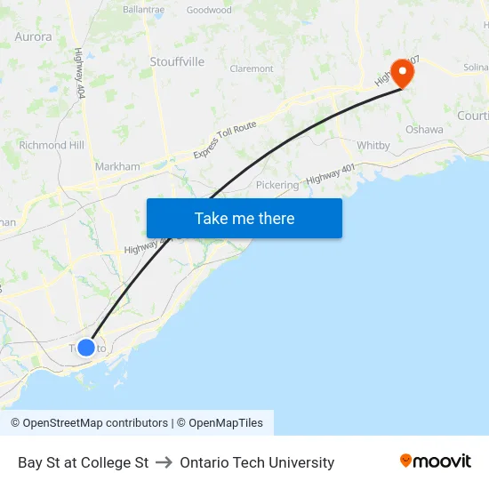 Bay St at College St to Ontario Tech University map