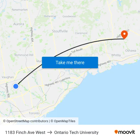 1183 Finch Ave West to Ontario Tech University map