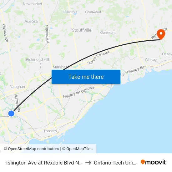Islington Ave at Rexdale Blvd North Side to Ontario Tech University map
