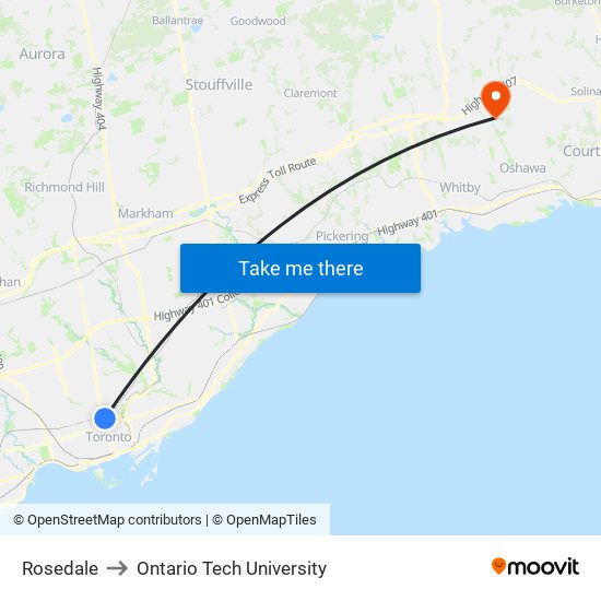 Rosedale to Ontario Tech University map