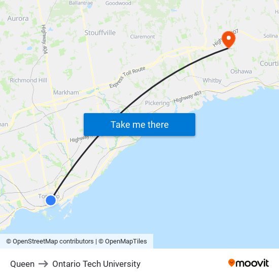 Queen to Ontario Tech University map