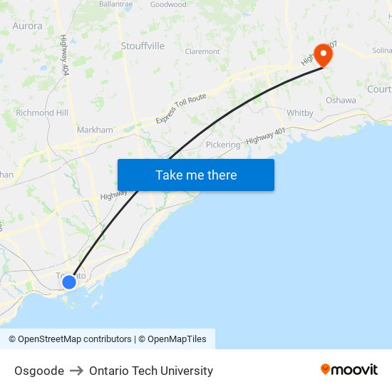 Osgoode to Ontario Tech University map