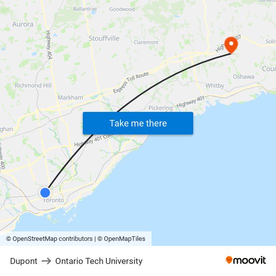 Dupont to Ontario Tech University map