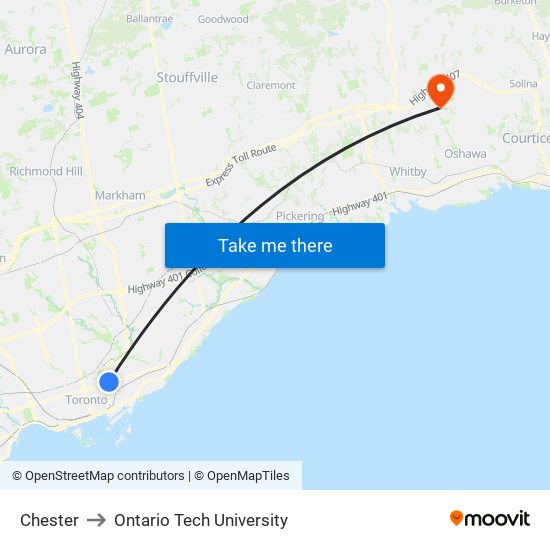 Chester to Ontario Tech University map