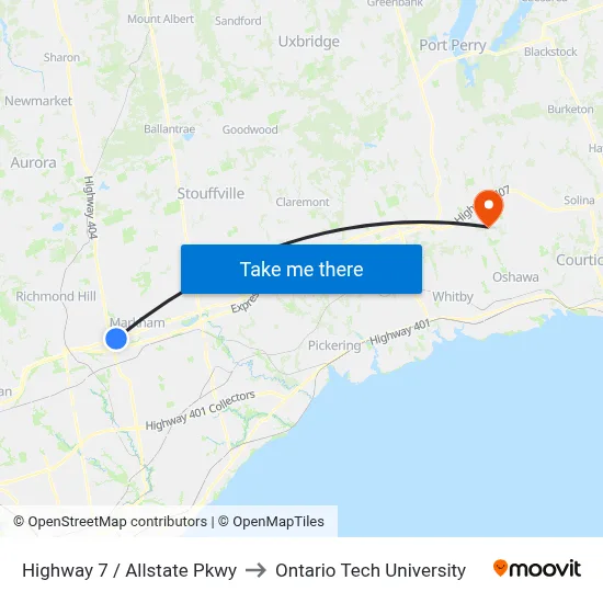 Highway 7 / Allstate Pkwy to Ontario Tech University map
