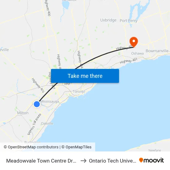 Meadowvale Town Centre Drop Off to Ontario Tech University map