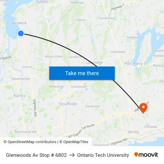 Glenwoods Av Stop # 6802 to Ontario Tech University map