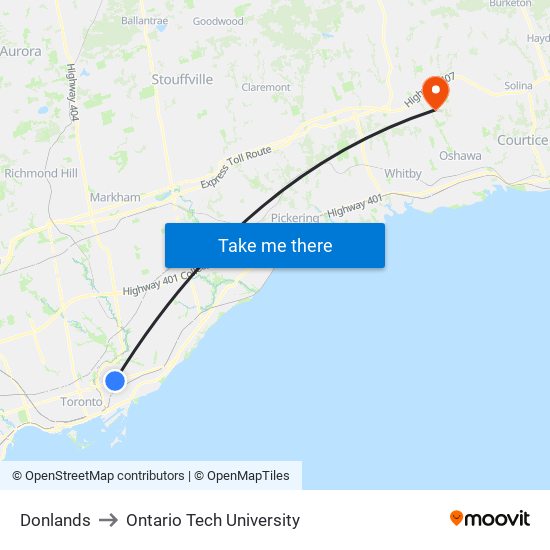 Donlands to Ontario Tech University map