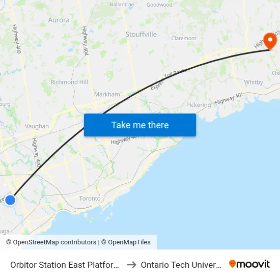 Orbitor Station East Platform A to Ontario Tech University map
