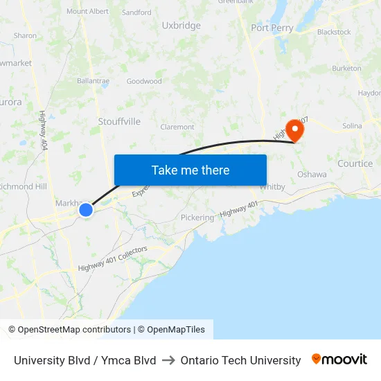 University Blvd / Ymca Blvd to Ontario Tech University map