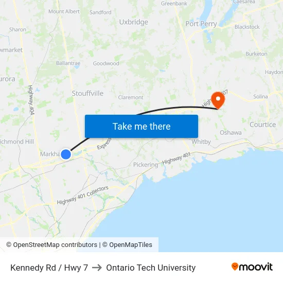 Kennedy Rd / Hwy 7 to Ontario Tech University map