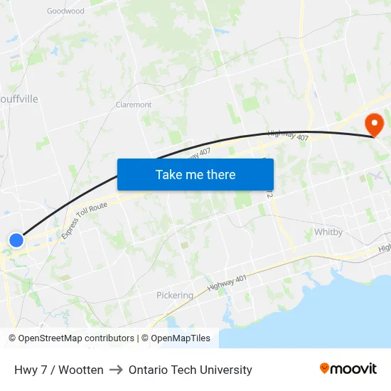 Hwy 7 / Wootten to Ontario Tech University map