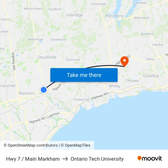 Hwy 7 / Main Markham to Ontario Tech University map