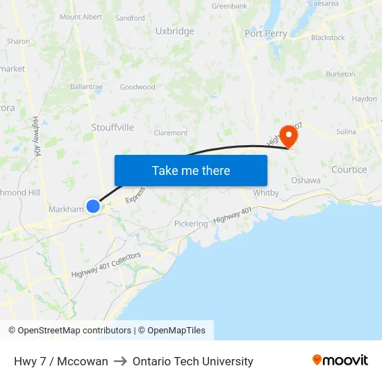 Hwy 7 / Mccowan to Ontario Tech University map