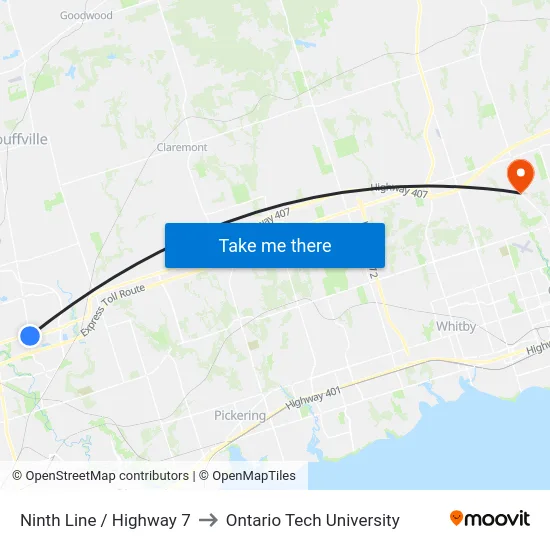 Ninth Line / Highway 7 to Ontario Tech University map