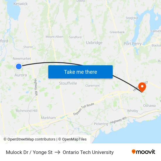Mulock Dr / Yonge St to Ontario Tech University map