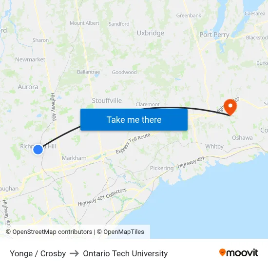 Yonge / Crosby to Ontario Tech University map