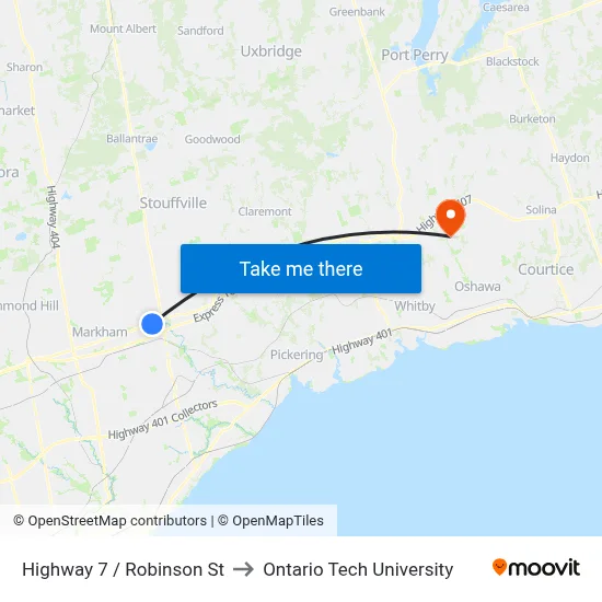 Highway 7 / Robinson St to Ontario Tech University map